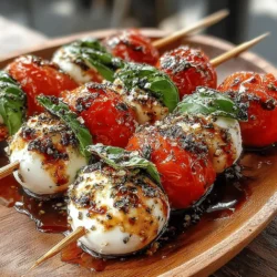 Caprese Bliss Skewers are a delightful twist on the classic Italian Caprese salad, transforming the traditional flavors into a visually appealing and easy-to-serve appetizer. These skewers combine the freshness of cherry tomatoes, creamy mozzarella, and fragrant basil, creating a harmonious blend of flavors that captures the essence of Italian cuisine. This recipe is not only simple to prepare but also perfect for gatherings and celebrations, making it an ideal choice for picnics, barbecues, and festive occasions.