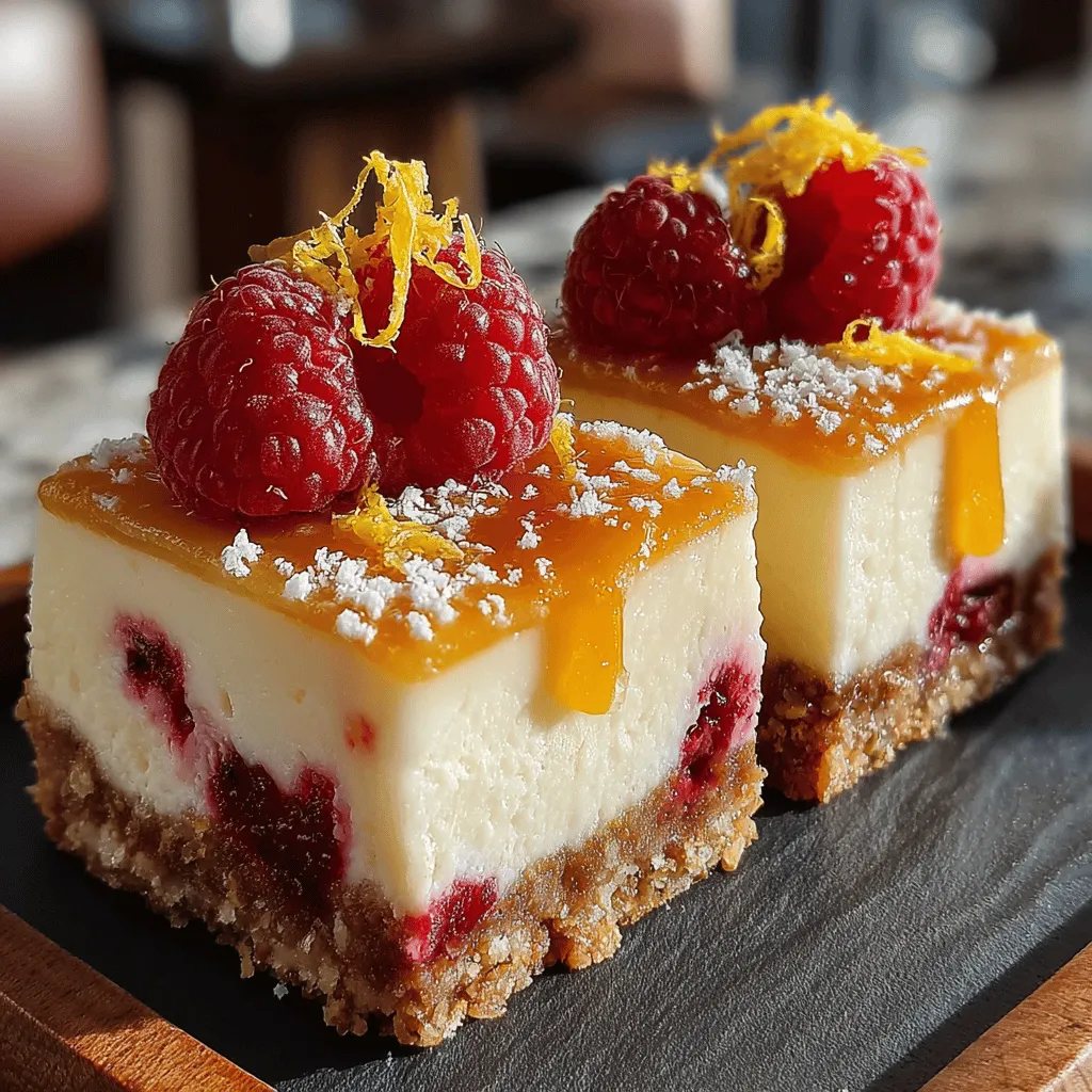 To create a luscious raspberry lemon filling for your Zesty No-Bake Lemon Raspberry Dream Bars, start by selecting ripe, fresh raspberries. Their natural sweetness and vibrant color are essential for achieving a delightful balance with the tangy lemon. If fresh raspberries are unavailable, frozen ones can be used; just make sure to thaw and drain them well to avoid excess moisture.