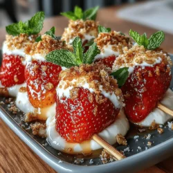 One of the main attractions of strawberry skewers is their versatility. They can be served as a light snack, a delightful dessert, or even as a centerpiece for a summer buffet. The process of skewering fresh fruit not only makes them easy to handle but also adds a playful element to the dining experience. Guests of all ages are drawn to the colorful array of fruits, making these skewers a sure hit at any gathering.