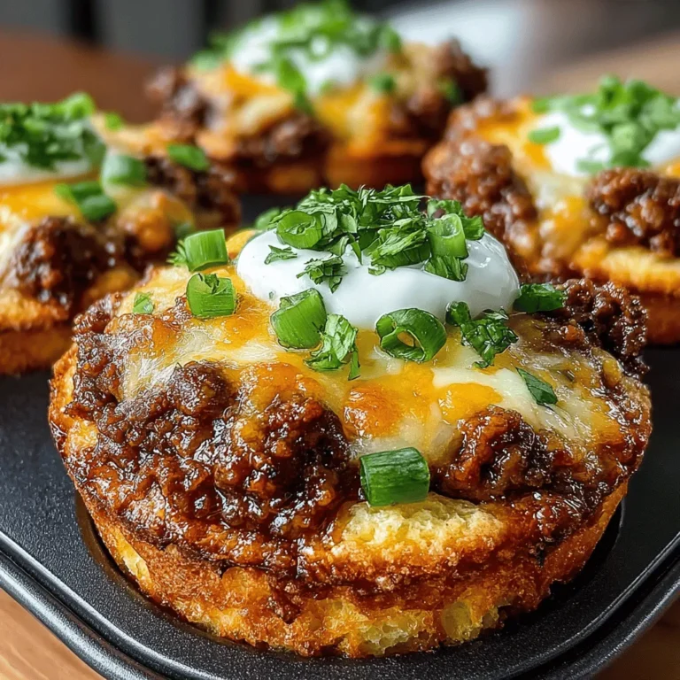 If you’re on the lookout for a dish that seamlessly marries comfort and convenience, look no further than Cheesy Chili Biscuit Muffin Cups. This delightful recipe offers a unique twist on traditional chili, presenting it in a fun and manageable format that is perfect for any occasion—be it a casual family dinner, a lively game day gathering, or even a cozy get-together with friends. Imagine biting into a flaky biscuit cup filled with warm, hearty chili and gooey melted cheese. The flavors meld together beautifully, creating a dish that is as satisfying as it is delicious.