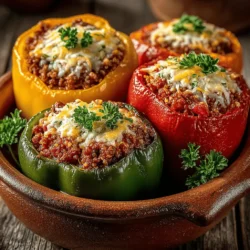 In the realm of wholesome and satisfying meals, Savory Crockpot Beef and Quinoa Stuffed Peppers stand out as a delightful option that marries convenience with nutrition. This dish is not only visually appealing, with its vibrant colors, but it also delivers on taste and health benefits. The combination of lean beef, protein-rich quinoa, and fresh vegetables makes it a well-rounded meal that can cater to various dietary preferences and needs.