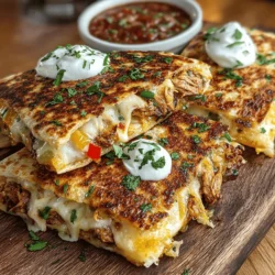 Cheesy chicken quesadillas are a culinary delight that brings together the rich flavors of tender chicken, gooey cheese, and vibrant vegetables, making them perfect for any occasion. Whether it’s a casual family dinner, a festive gathering with friends, or a cozy night in, these quesadillas offer a satisfying and versatile meal option that appeals to a wide range of tastes. The combination of savory chicken and creamy cheese wrapped in a crispy tortilla is sure to please even the pickiest eaters.