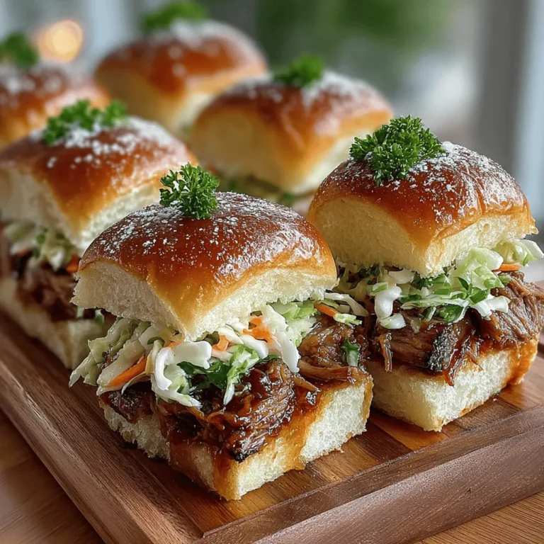When it comes to dishes that bring people together, few can compete with Smoky BBQ Pulled Pork Sliders. These mouth-watering morsels are the perfect centerpiece for gatherings, barbecues, or relaxed family dinners. The allure of tender, smoky pulled pork nestled between soft, pillowy buns, topped with a refreshing and crunchy slaw, creates an unforgettable flavor experience that keeps guests coming back for more. This recipe not only delivers on taste but is also simple to prepare, allowing you to customize it to suit individual preferences. Whether you prefer a tangy kick or a hint of sweetness, the versatility of this dish ensures it can be tailored to fit any palate.