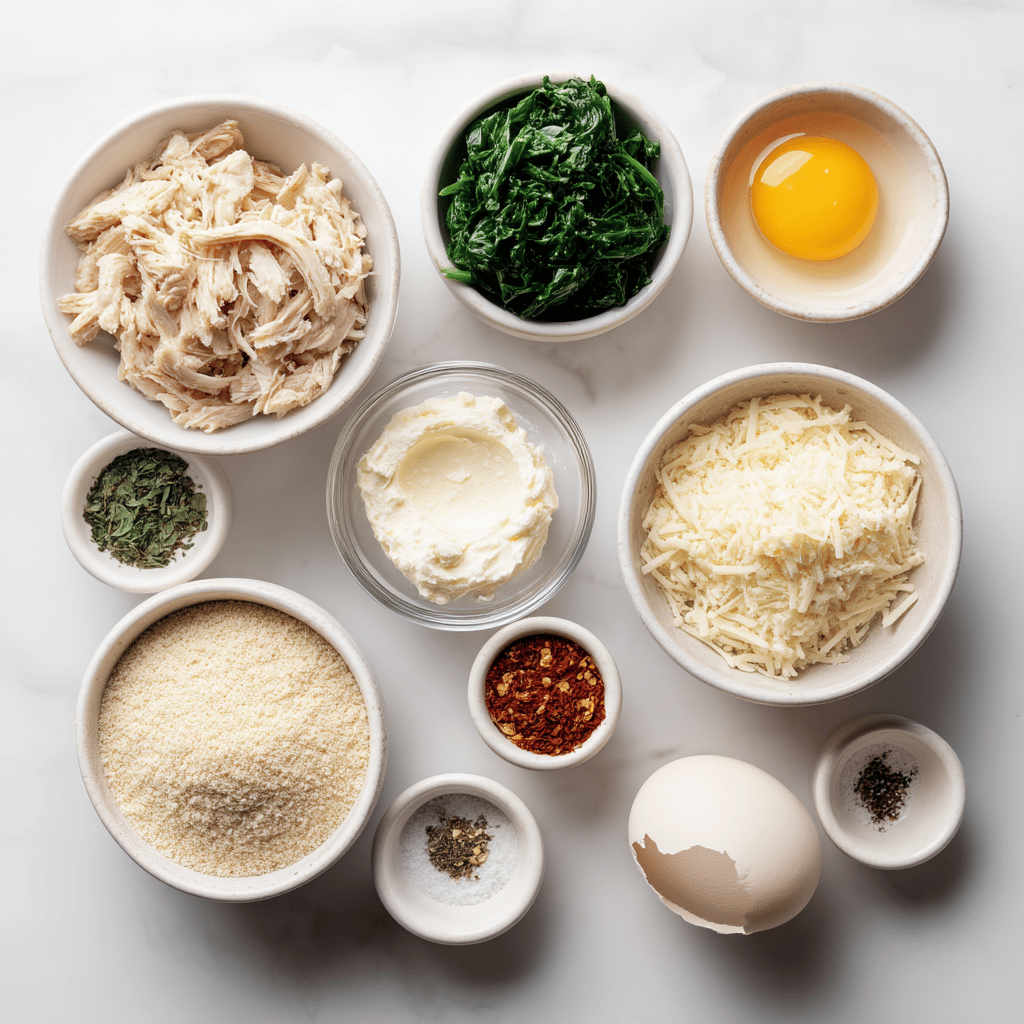 Ingredients for Creamy Spinach and Chicken Air Fryer Bites