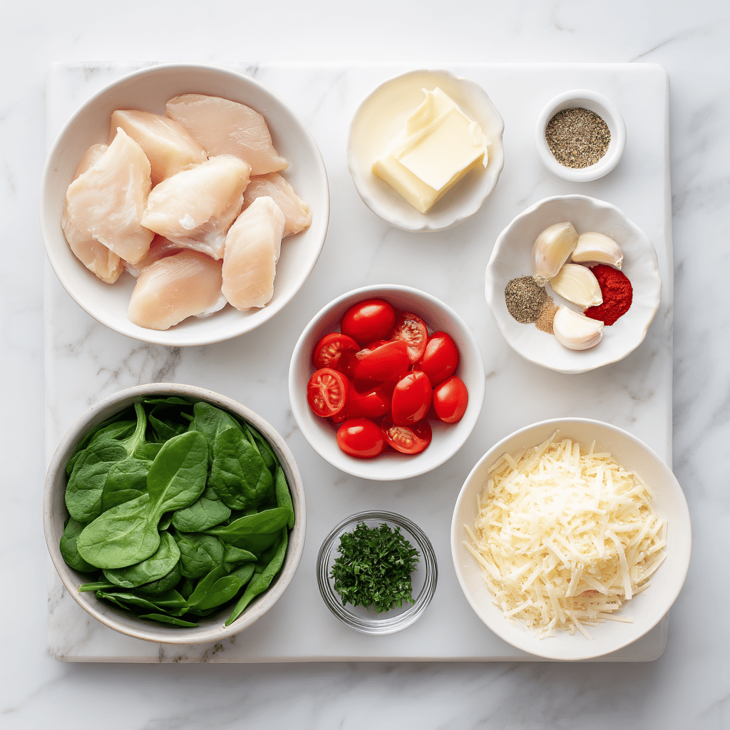 Ingredients for Loaded Garlic Butter Chicken Skillet